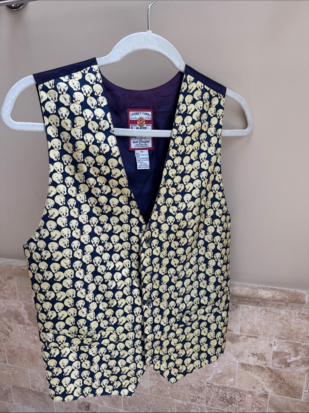 Warner Bros. Tweety Allover Print V-Neck Vest - Yellow on blue